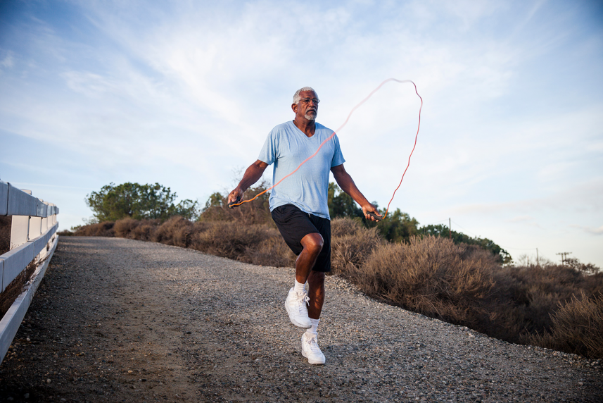 Man jumping rope for a story about heart health 